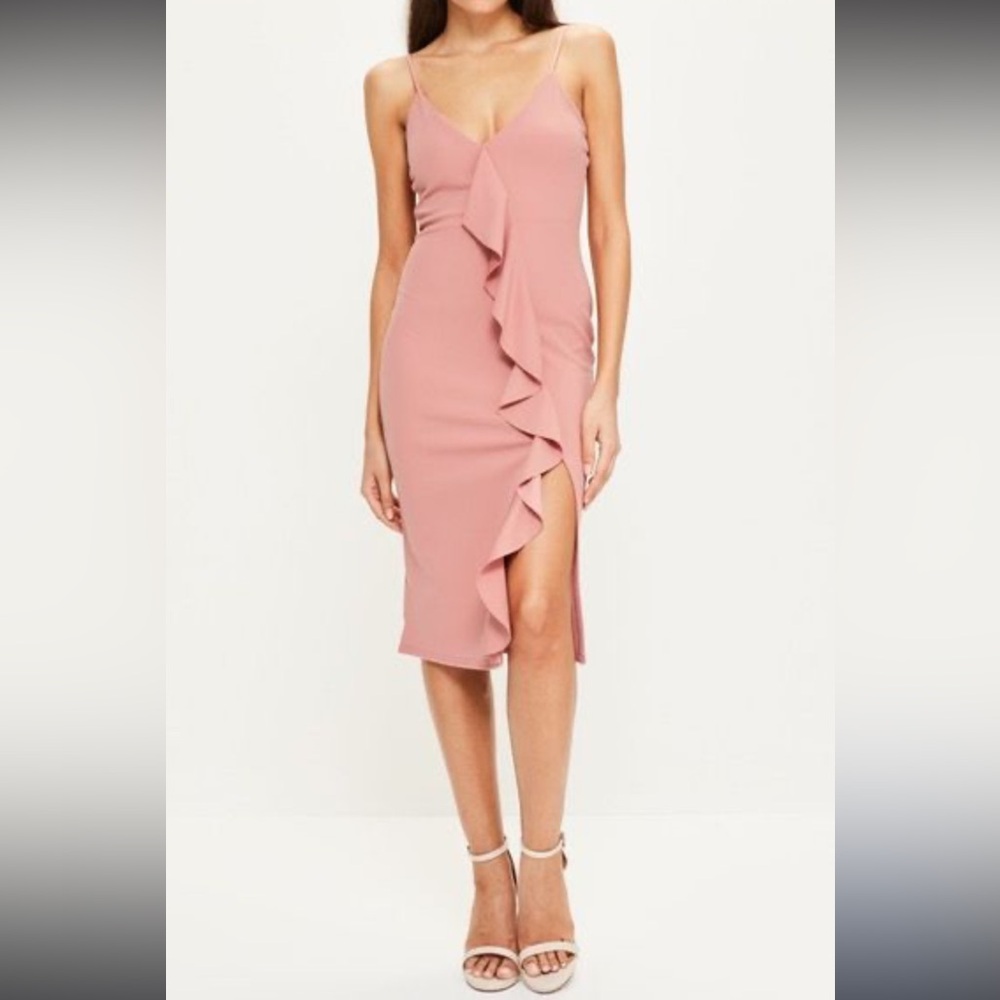 Missguided Pink Ruffled Cocktail Dress